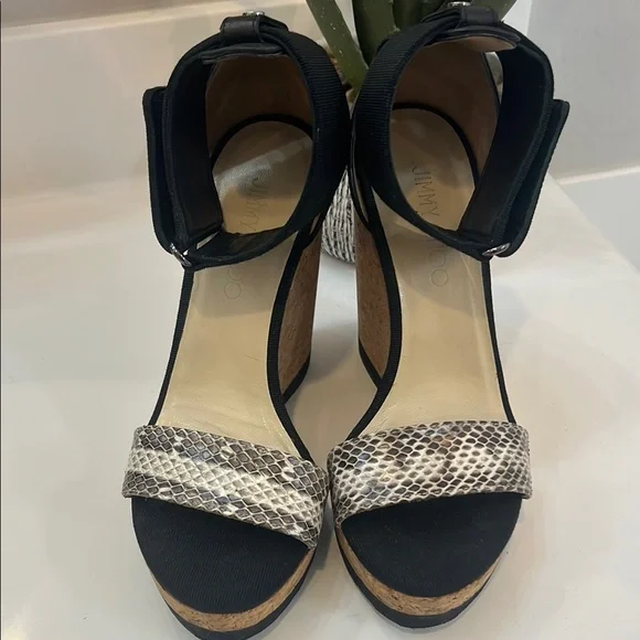 Jimmy Choo Neston Snake Wedge Sandal size 37.5 - Picture 3 of 8